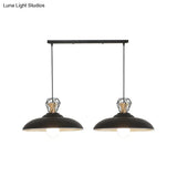 2-Headed Industrial Pendant Lamp With Barn Metal Shade For Restaurants - Black