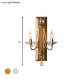 2-Light Crystal Ball Wall Sconce For Bedroom Rural Gold/Silver Metal Candle Style Lighting Fixture