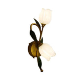 2-Light Dual-Tone Glass Wall Sconce - Traditional Gold/Black Blossom Bedroom Lighting Fixture Gold /