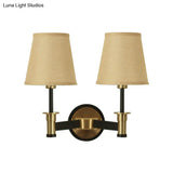 2-Light Fabric Conical Wall Hanging Light In White/Beige - Countryside Mounted Lighting