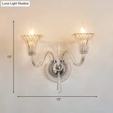2-Light Modern Flared Wall Lamp With Clear Glass And Crystal Accent