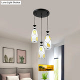 2-Light Modernist Oblog Hanging Pendant Lamp In Black/Chrome With Frosted Glass Drops