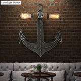 2-Light Nautical Industrial Wall Lamp: Anchor Design Wrought Iron Sconce Lighting For Restaurants