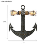 2-Light Nautical Industrial Wall Lamp: Anchor Design Wrought Iron Sconce Lighting For Restaurants