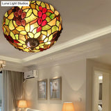 2 - Light Stained Glass Grape Ceiling Flushmount For Bedroom Lighting In Lodge Style