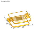 2 - Rect/Sq Flush Mount Lamp Nordic Metal 16.5’/20.5’/35.5’ Wide Led Gold Ceiling Light Warm/White
