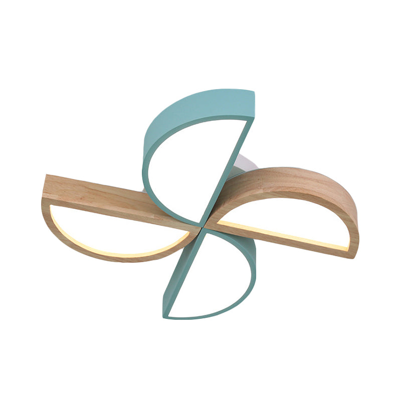 Cartoon - Inspired 4 - Head Toy Windmill Led Flush Ceiling Light For Nursing Room Wooden And Metal