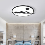 Black Led Ceiling Lamp: Creative Sun Mountain Acrylic Flush Light For Living Room & Office / 23.5