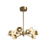 Post-Modern Crystal Hanging Pendant - Brass Carved Head Circlet Chandelier Light For Living Room
