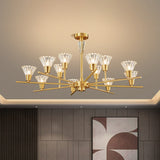 Modern Brass Pendant Light Fixture With Clear Glass 6/8/12 Heads - Living Room Chandelier