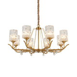 Textured Glass Chandelier - Postmodern Brass Cylinder Ceiling Light With 3/6/8 Lights Perfect For