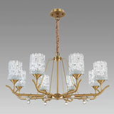 Textured Glass Chandelier - Postmodern Brass Cylinder Ceiling Light With 3/6/8 Lights Perfect For