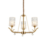 Textured Glass Chandelier - Postmodern Brass Cylinder Ceiling Light With 3/6/8 Lights Perfect For