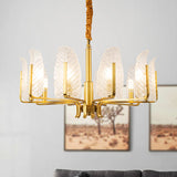 Postmodern Leaf Chandelier Lamp With Brass Textured Glass - 6/8/10 Head Pendant Light Fixture