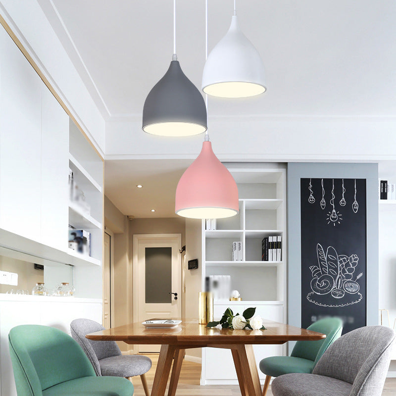 Simplicity Multi Pendant Light With 3 Onion Shade Metal Heads - White Hanging Lamp Kit For Dining