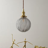 Spherical Pendant Light In Brass Finish With Clear Textured Glass - Ideal For Warehouse