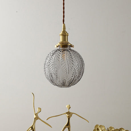Spherical Pendant Light In Brass Finish With Clear Textured Glass - Ideal For Warehouse
