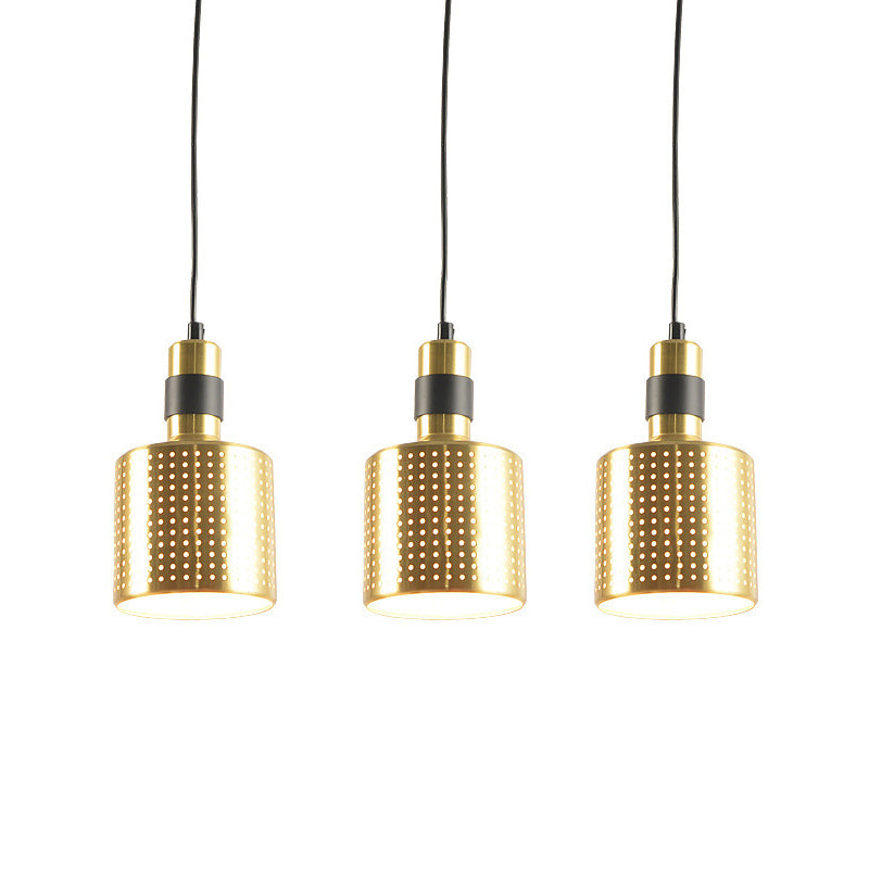 Brass Multi-Pendant Dining Room Hanging Lamp Kit With 3 Punched Bottle Lights