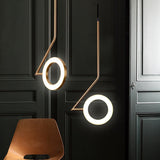 Sleek Brass Led Pendant Light: Minimalist Metal Circle For Bedside Ceiling Suspension