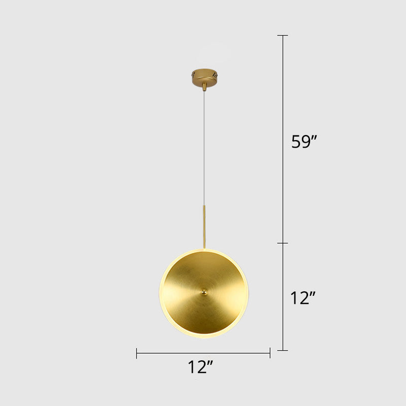 Modern Brass Led Bedside Pendulum Light With Aluminum Saucer Shade - Down Lighting