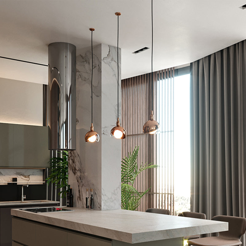 Minimalist Metal Dual-Dome Pendant Light Fixture With Clear Glass And 1 Bulb Brass