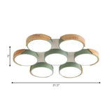 Modern White/Green Round Flush Ceiling Light With Stylish Metal Finish - 3/7 Heads Lamp For Living