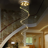 Contemporary Stainless Steel Spiral Ceiling Lamp With Crystal Beaded Flush Mount - 6 Bulbs 86.5 Tall