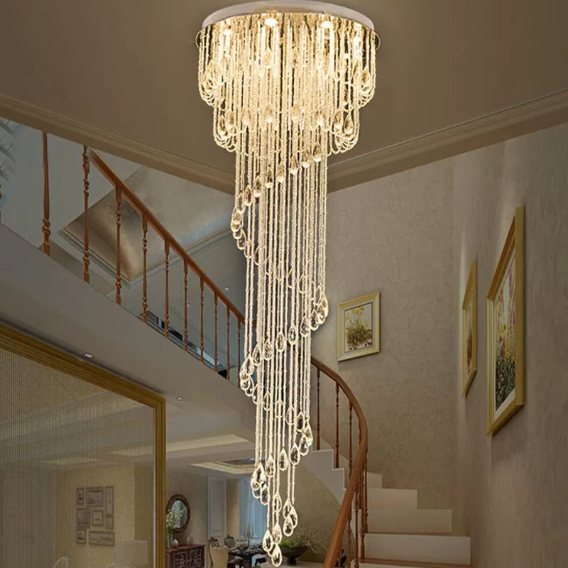 Modern Crystal Strand Stainless Steel Ceiling Flush Mount Light - Spiral Staircase Flushmount (4