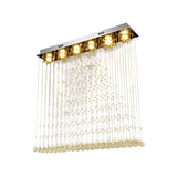 Contemporary Stainless Steel Crystal Flush Mount Ceiling Lamp - 6-Bulb Triangular Flushmount Light