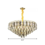 Contemporary Silver Chandelier - Clear Crystal Conical Ceiling Light For Bedroom (6/9/16-Bulb)