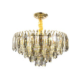 Contemporary Silver Chandelier - Clear Crystal Conical Ceiling Light For Bedroom (6/9/16-Bulb)