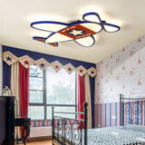 Cartoon Propeller Ceiling Lamp With Led Star Acrylic Flush Light In Blue&White For Baby Room Blue /