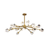 Post-Modern Branched Brass Chandelier With Crystal Blocks - 6/15/18 Lights Ceiling Hanging Fixture