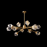 Post-Modern Branched Brass Chandelier With Crystal Blocks - 6/15/18 Lights Ceiling Hanging Fixture