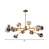 Post-Modern Branched Brass Chandelier With Crystal Blocks - 6/15/18 Lights Ceiling Hanging Fixture