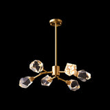 Post-Modern Branched Brass Chandelier With Crystal Blocks - 6/15/18 Lights Ceiling Hanging Fixture