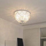 Classic White Wood Bowl Flush Mount Light For Corridors And Ceilings / Small