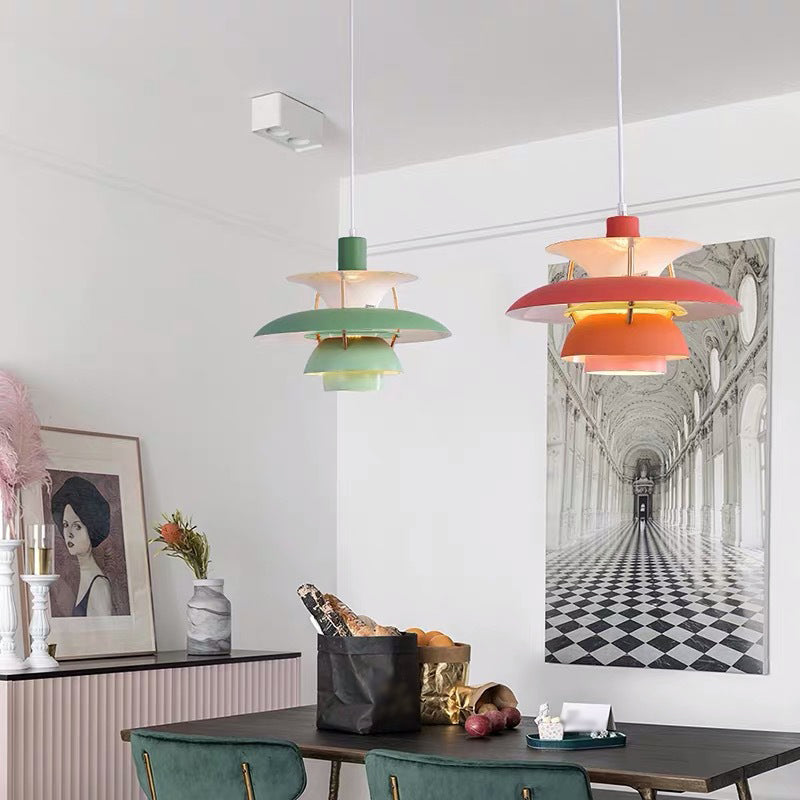 Sleek Metal Pendulum Ceiling Lamp With Tiered Design For Dining Room