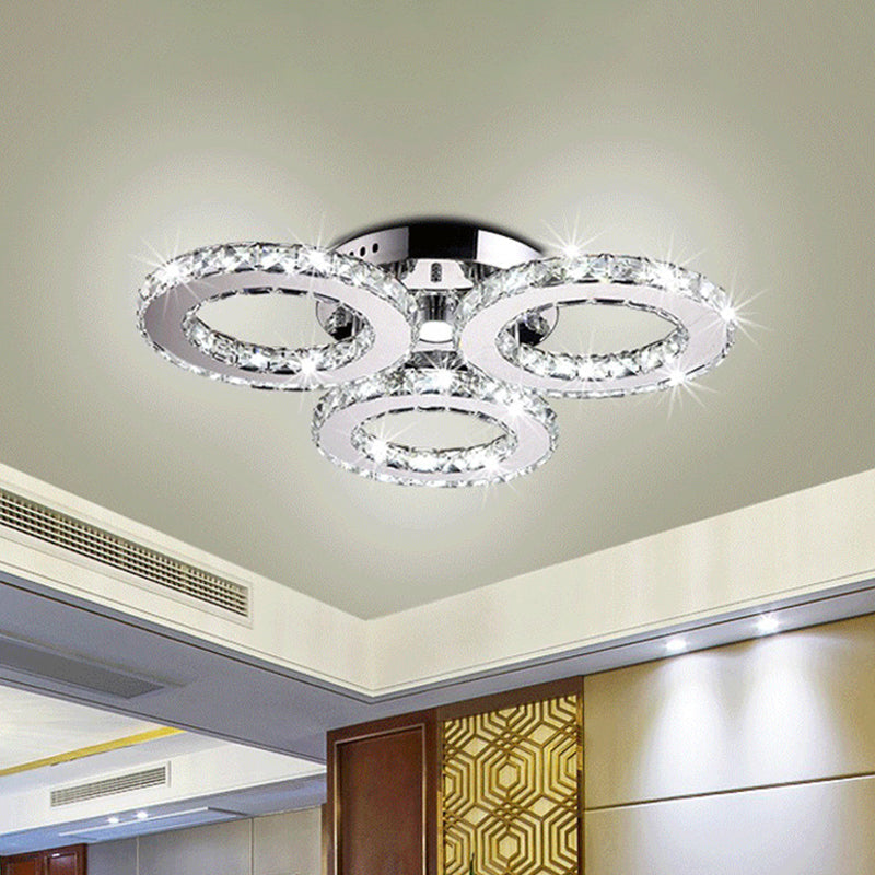 Modern Clear Crystal Led Flush-Mount Ceiling Light In Chrome For Bedrooms