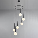Modern Milky Glass Ball Cluster Pendant Light With Metal Ring Top