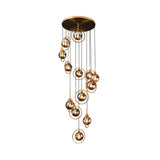 Modernist 13-Head Cluster Pendant Light - Black Spherical Hanging Lamp Kit With Glass Shade