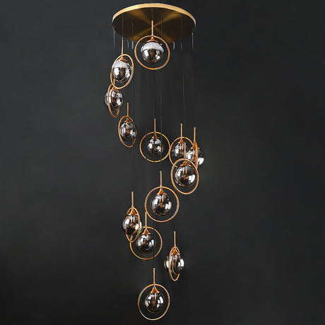 Modernist 13-Head Cluster Pendant Light - Black Spherical Hanging Lamp Kit With Glass Shade