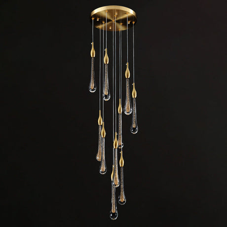 Gold Droplet Stairs Pendant Light Kit - Water Glass Modern Hanging Lamp