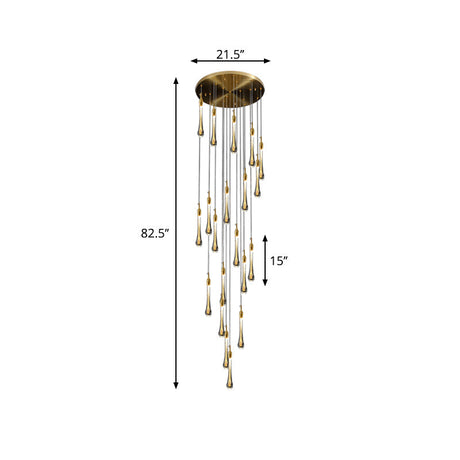 Gold Droplet Stairs Pendant Light Kit - Water Glass Modern Hanging Lamp