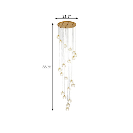 Modern Gold Spiral Design Glass Pendant Light For Stairs - Multi-Pendant Ball Clear Pendulum
