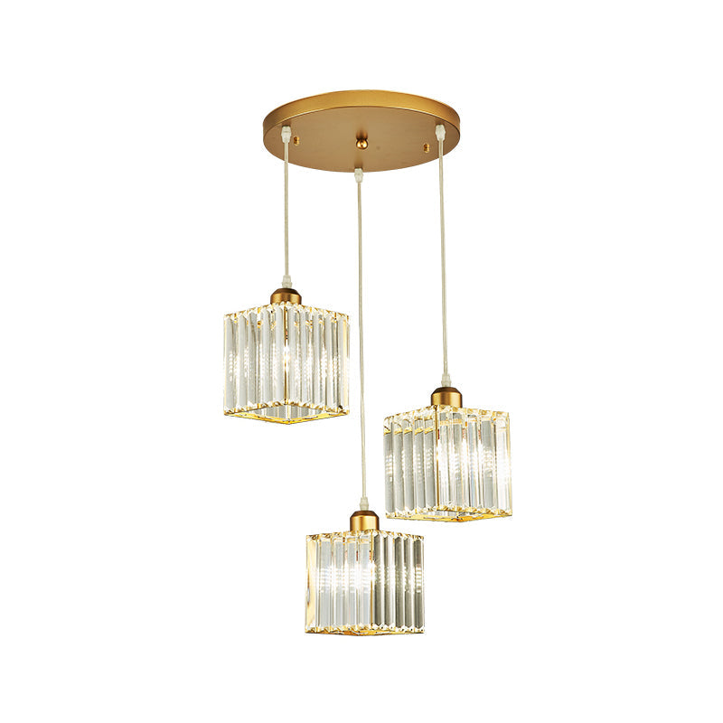 Beveled Crystal Cubic Pendant Suspension Light With Contemporary Swirl Design