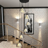 Black Diamond Cage Multi-Pendant Metal Light Kit - 6 Lights & Inner Fabric Shade Great For Corridors
