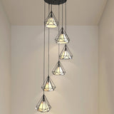 Black Diamond Cage Multi-Pendant Metal Light Kit - 6 Lights & Inner Fabric Shade Great For Corridors