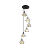Black Diamond Cage Multi-Pendant Metal Light Kit - 6 Lights & Inner Fabric Shade Great For Corridors