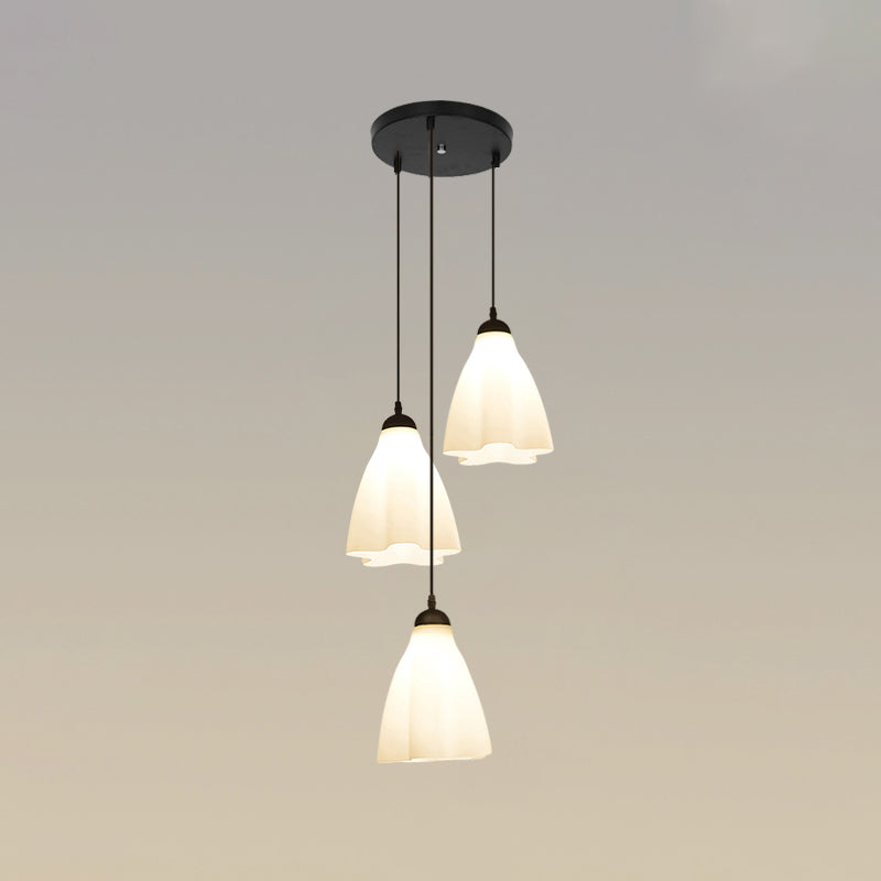 Simplicity Black Swirl Drop Pendant With White Glass Ruffled Cluster